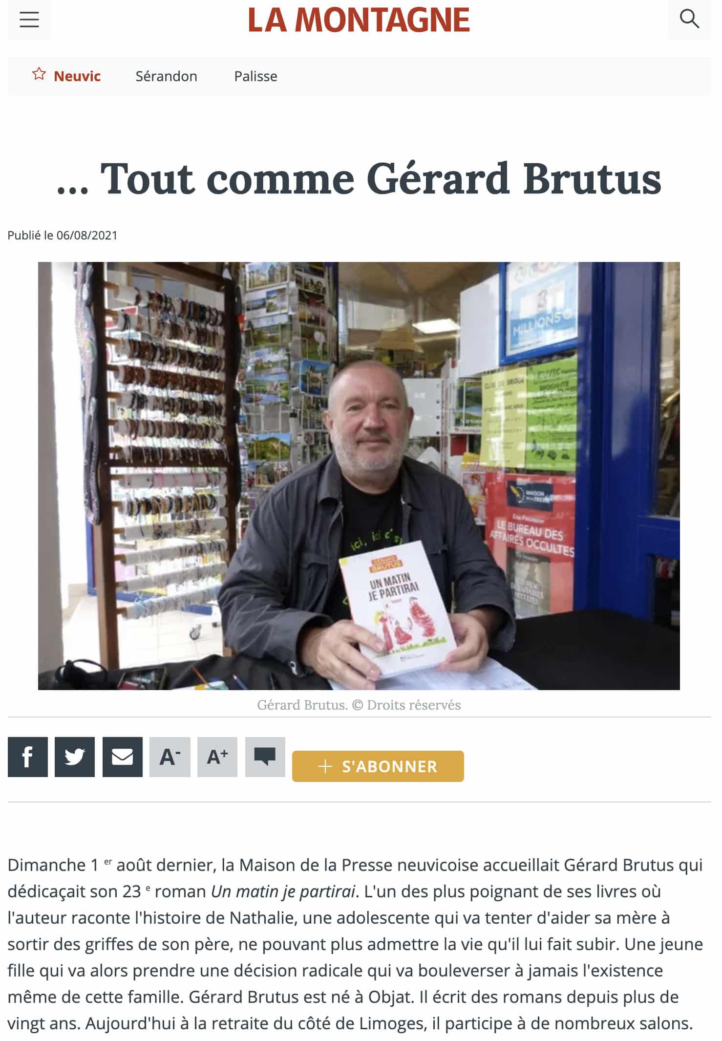 Lire la suite à propos de l’article Gérard Brutus dans La Montagne