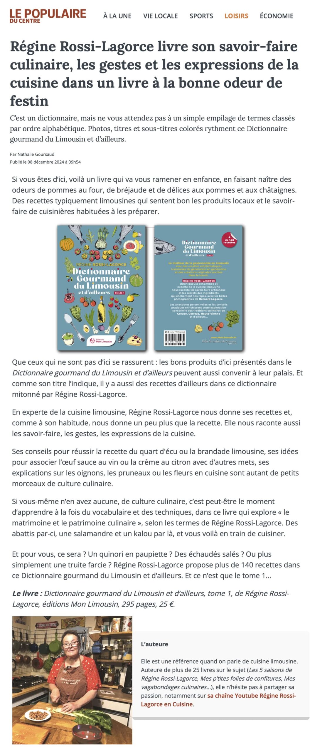 Régine Rossi-Lagorce livre son savoir-faire et les expressions de la cuisine dans un livre à la bonne odeur de festin !